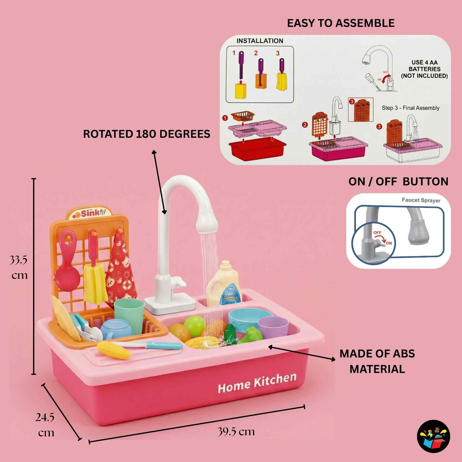Kids Kitchen Sink Toy Running Water Set