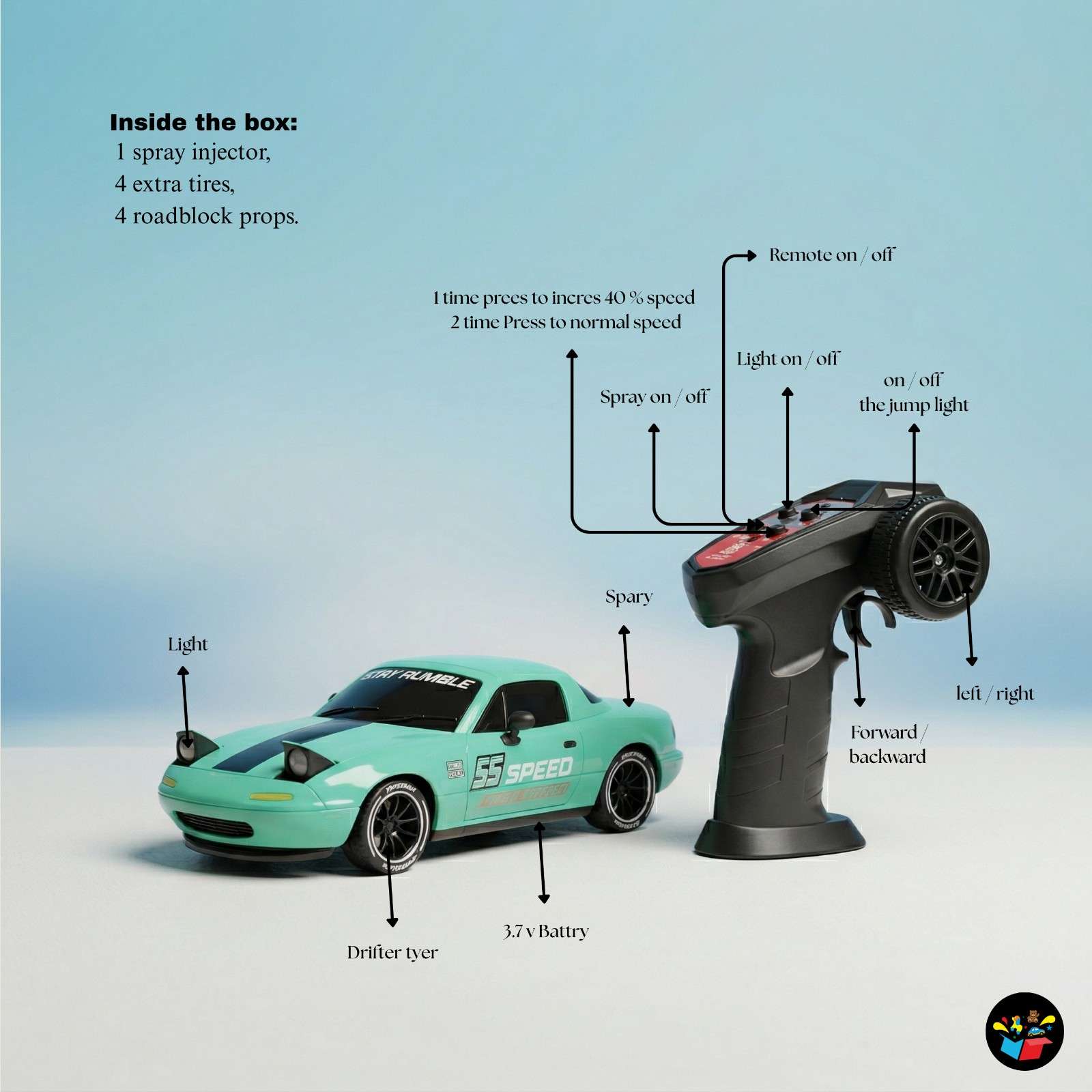 4WD RC Drift Car Smoke LED Lights Toy