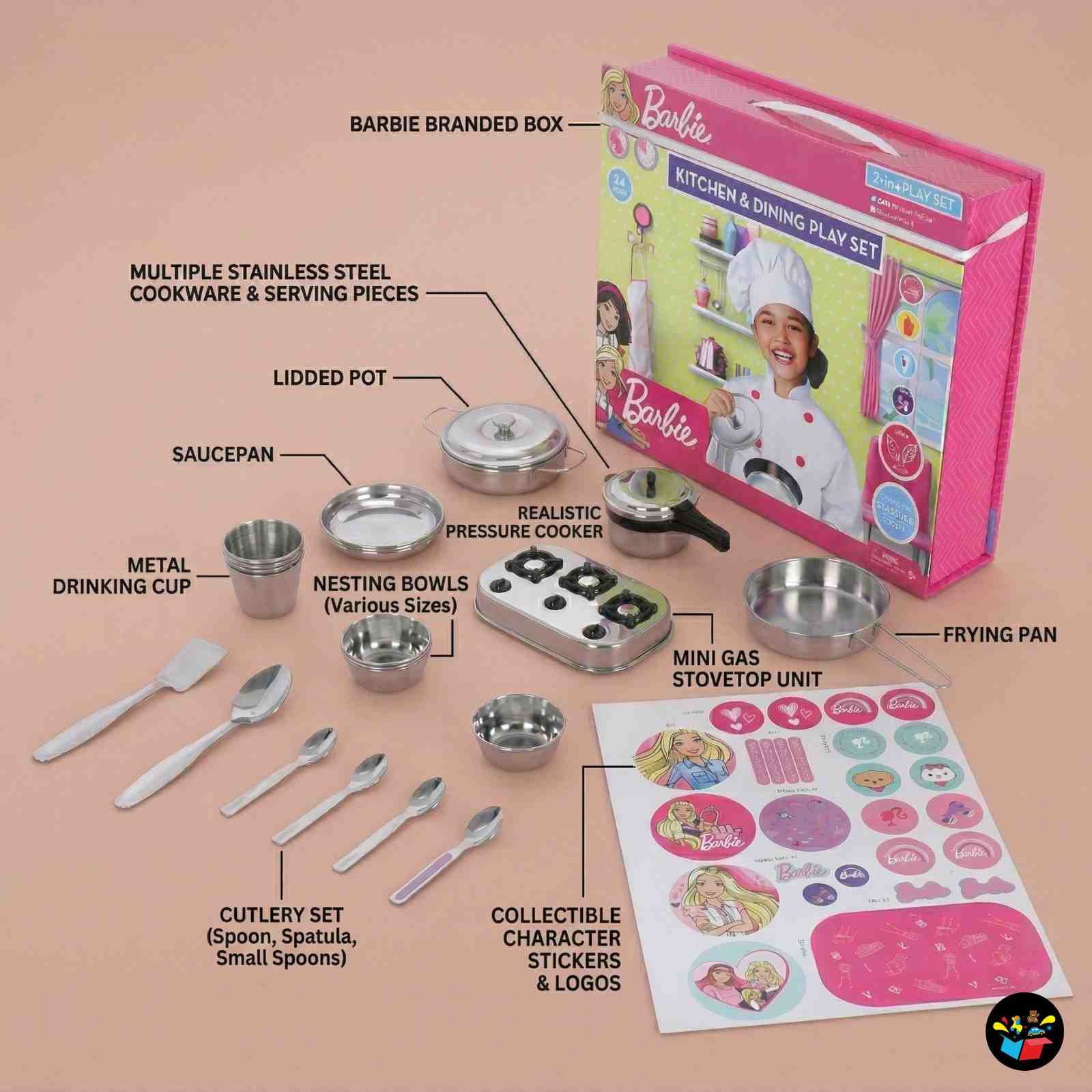 Barbie Kitchen Play Set 24pcs Cooking Toys