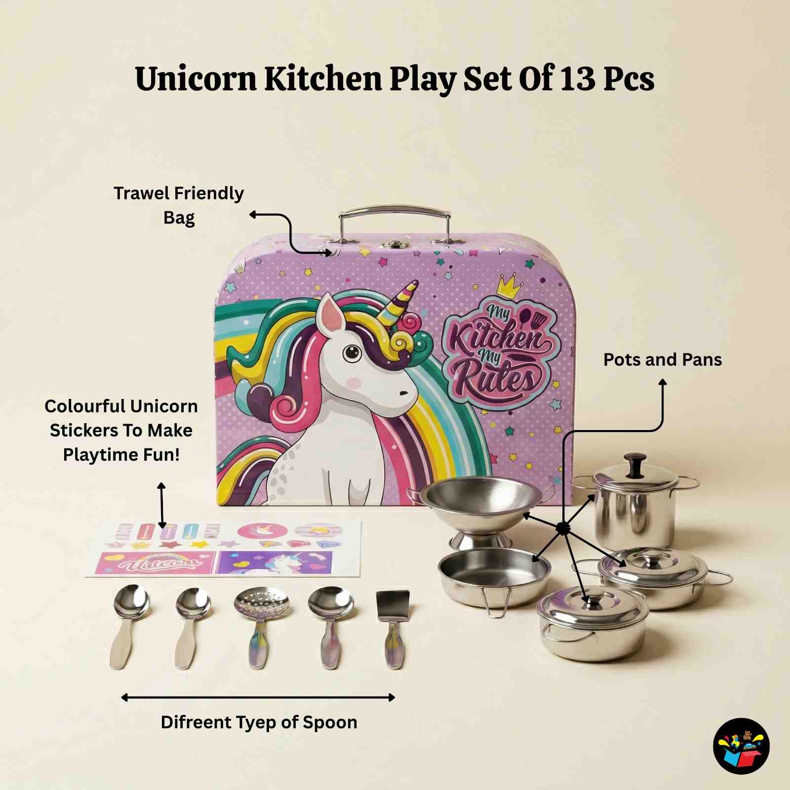 Unicorn Kitchen Set Steel Toys with Bag
