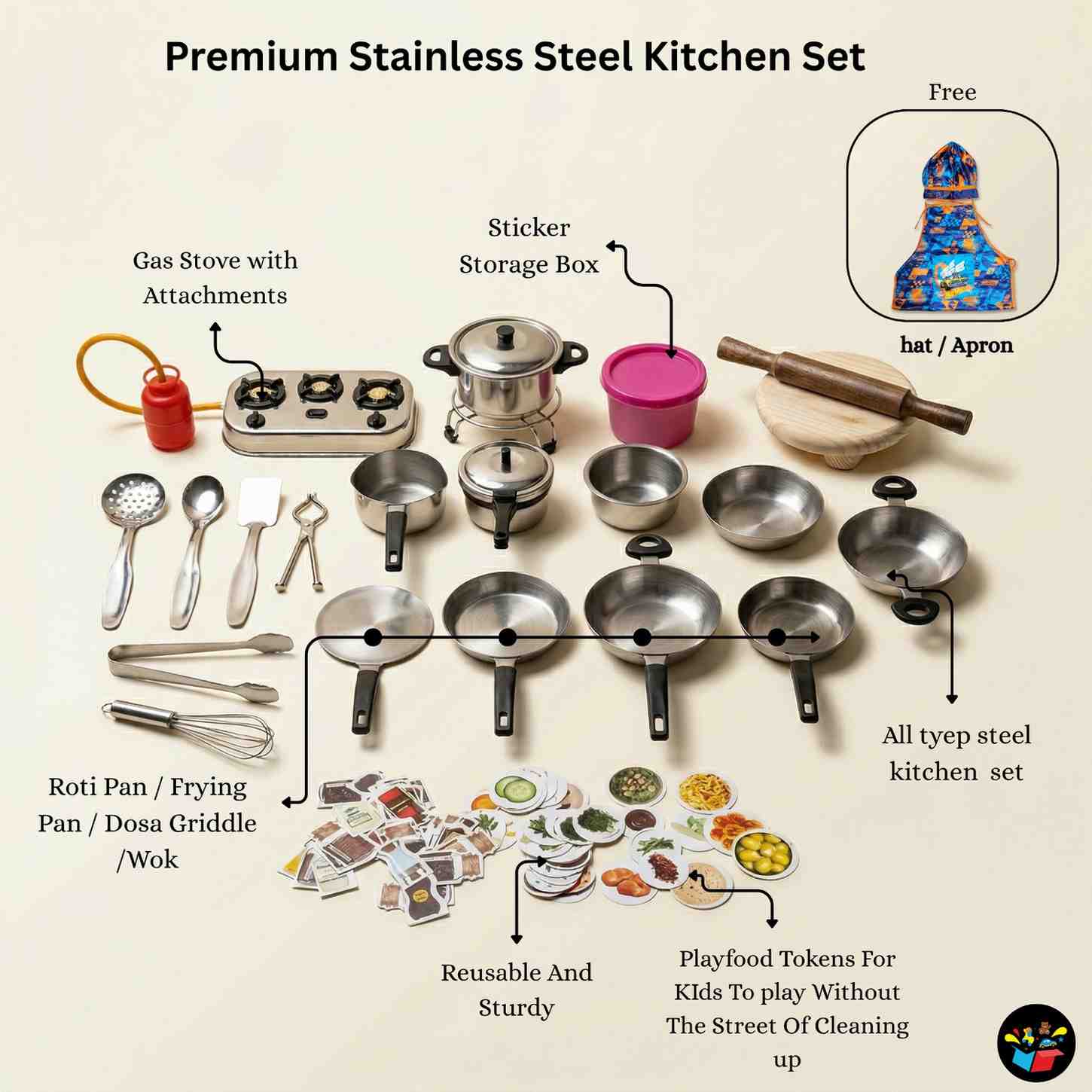 Kids Kitchen Play Set 101pcs Stove Utensils