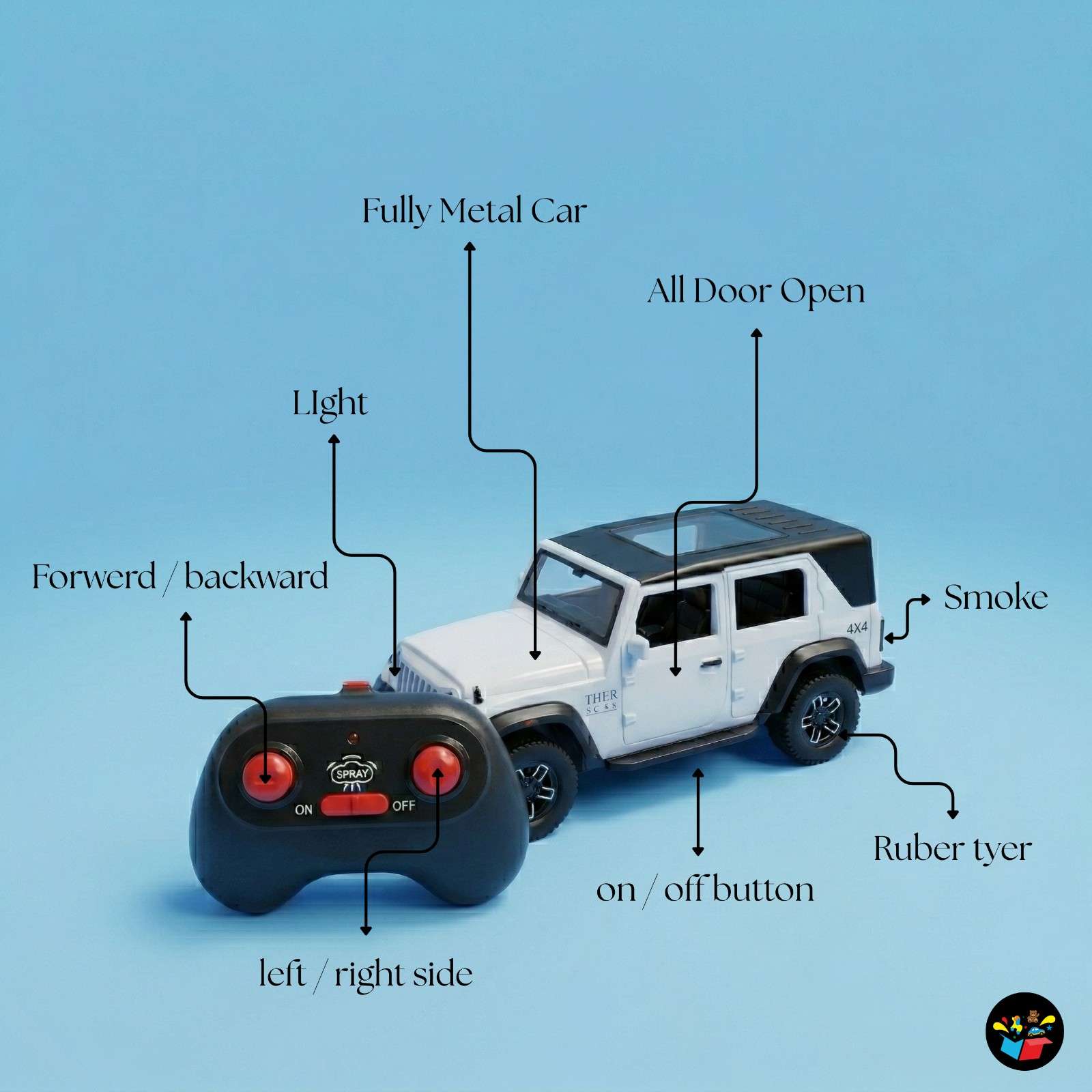 RC Metal Jeep 4x4 Car Smoke Lights Toy