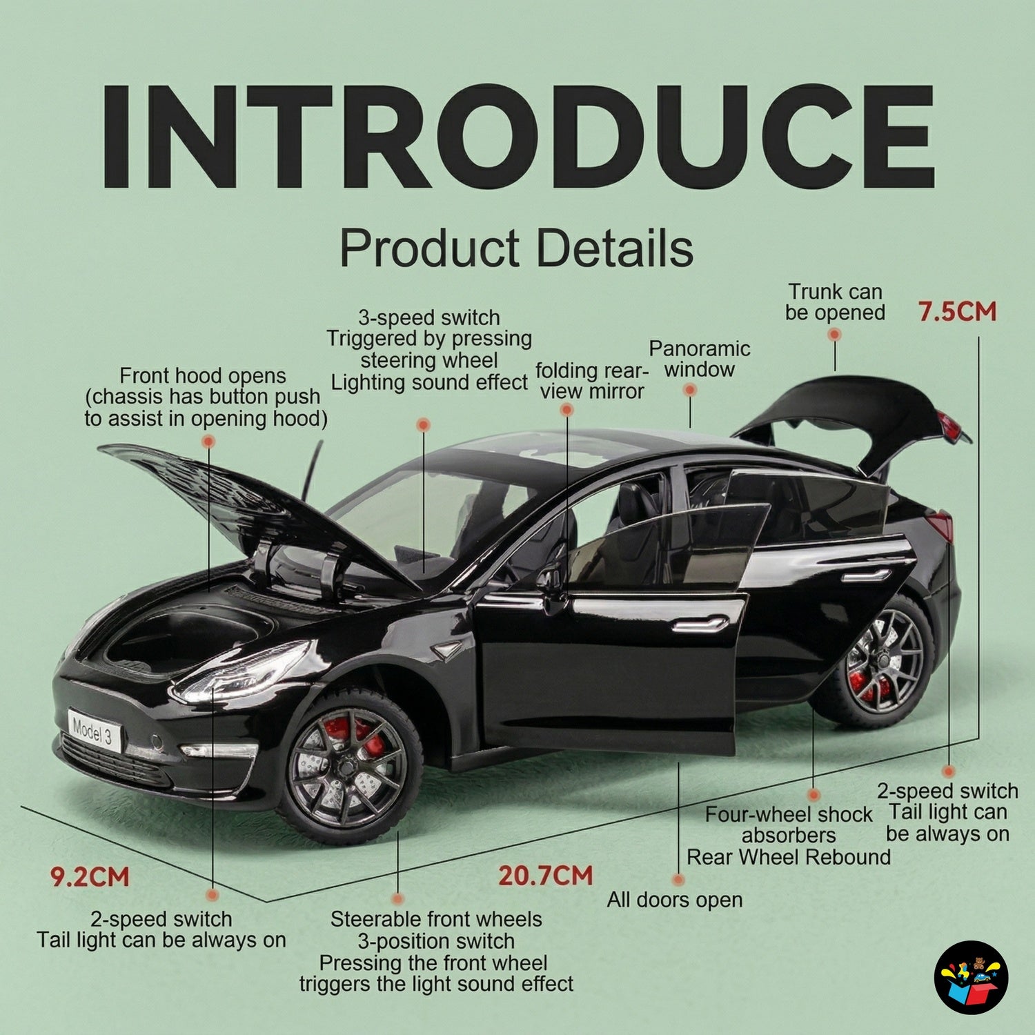 Tesla Model Y Diecast Car with Light & Sound