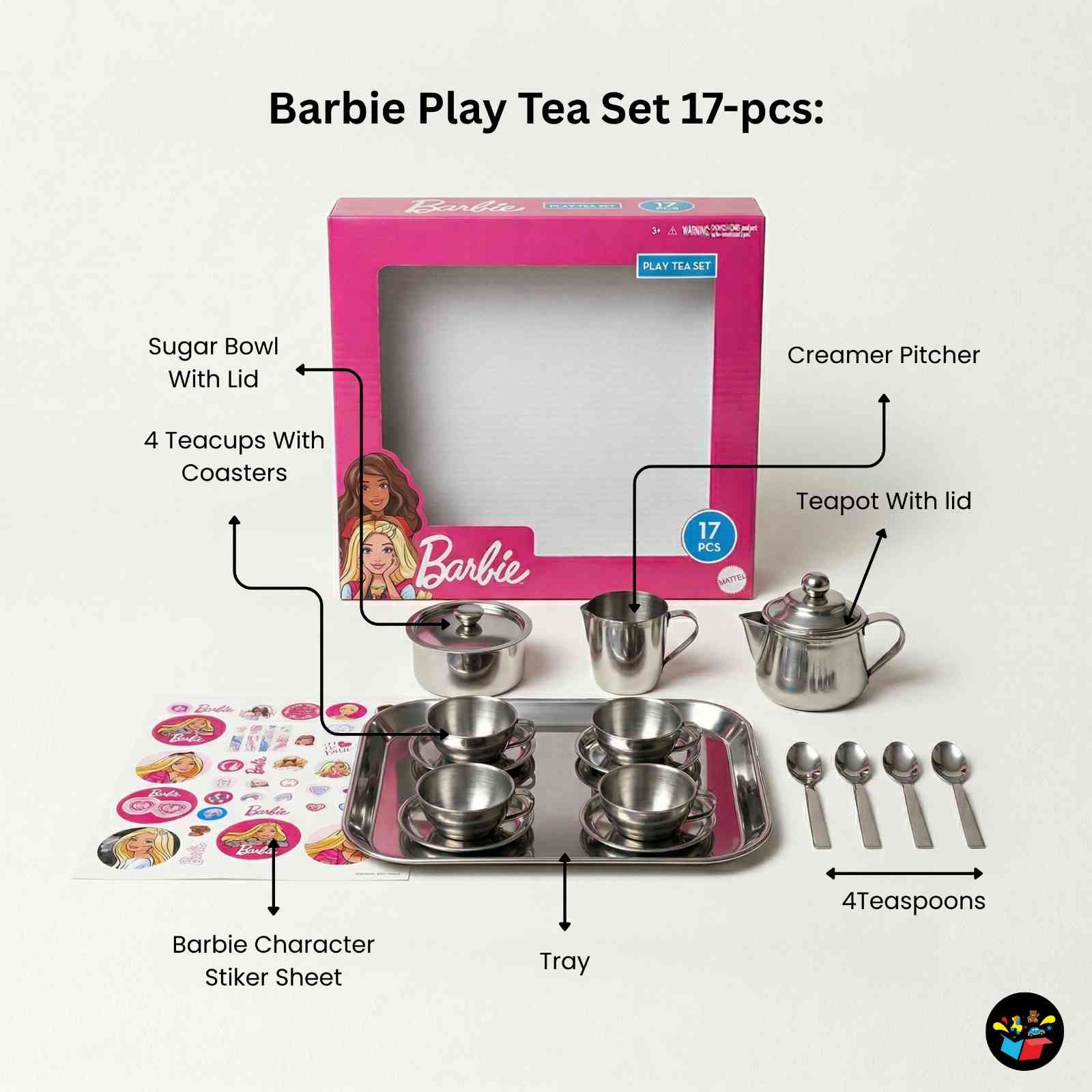 Barbie Tea Set 17pcs Kids Pretend Play Toy