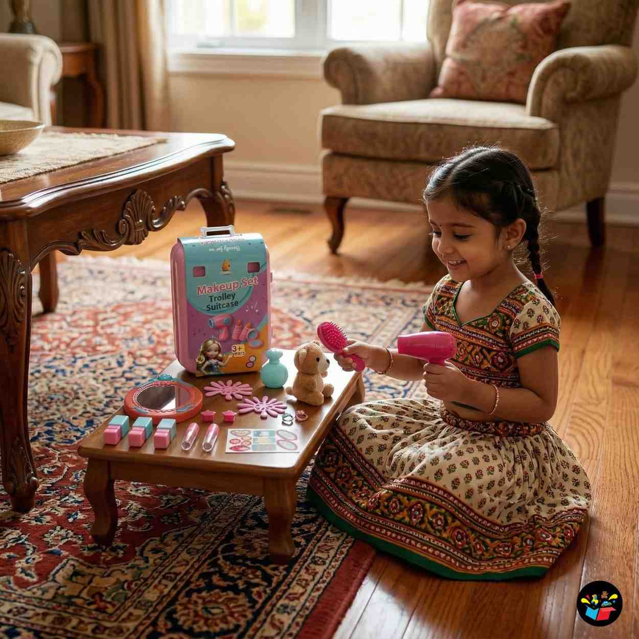 Kids Makeup Trolley Set Mirror Dryer Toy