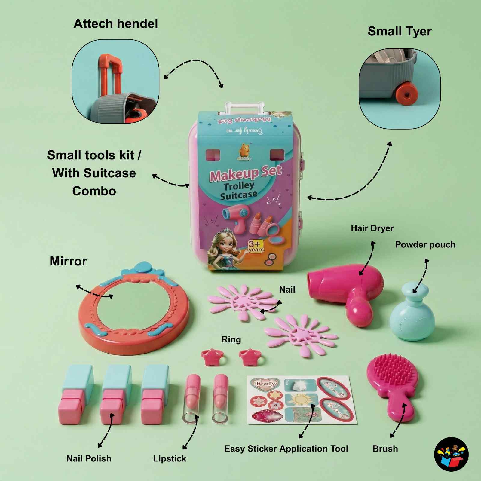 Kids Makeup Trolley Set Mirror Dryer Toy