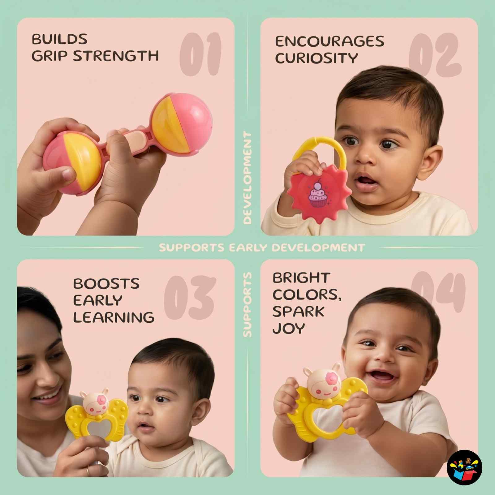 Baby Rattle Toy Set BPA Safe Teether 3pcs