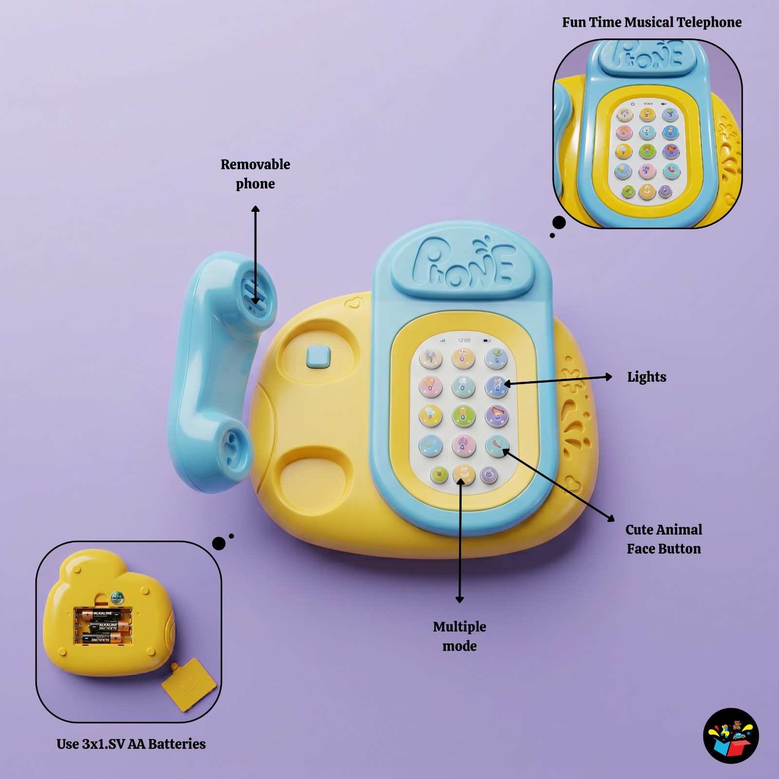 Musical Telephone Toy Lights Removable Handset