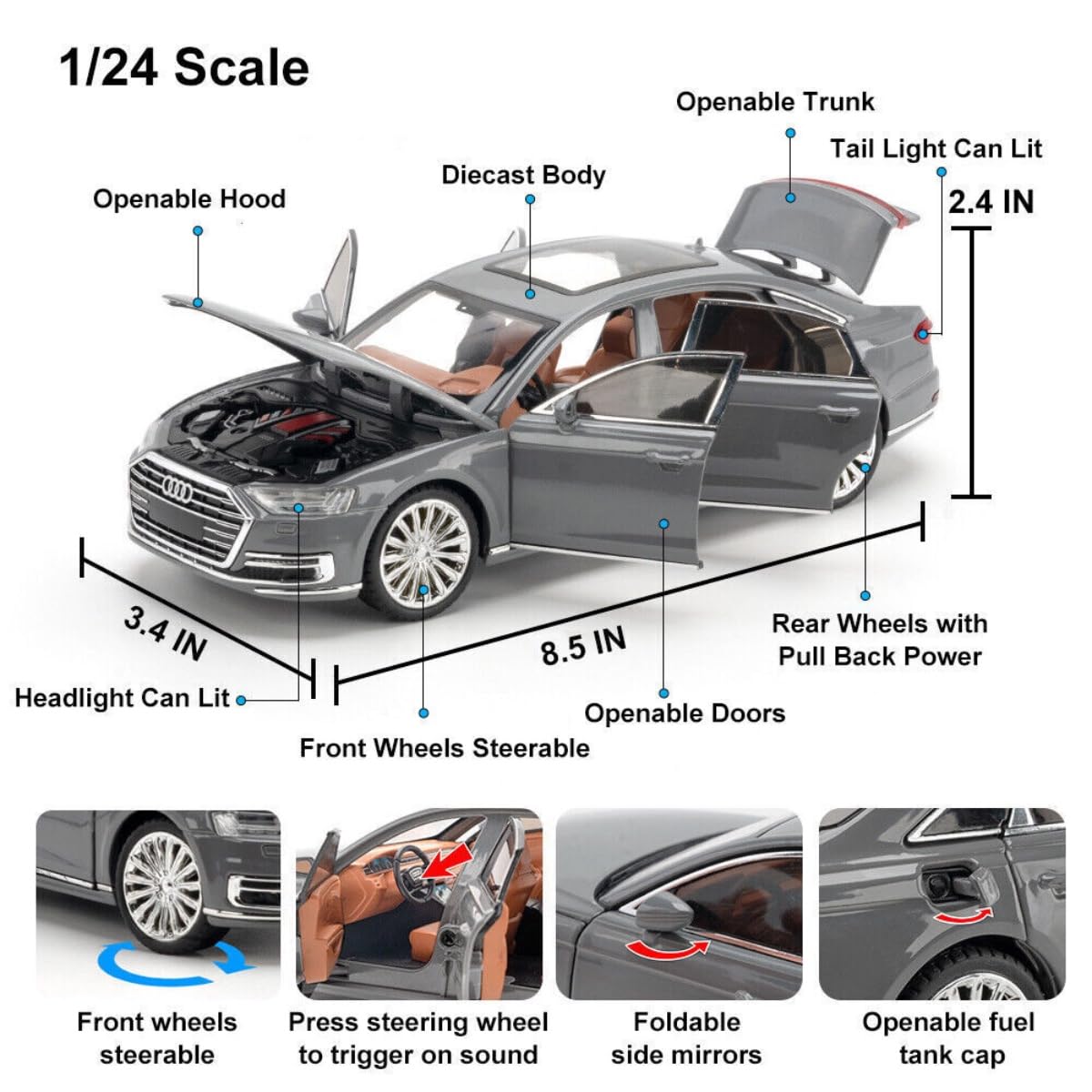 1:24 Audi A8 Die-Cast Model Car