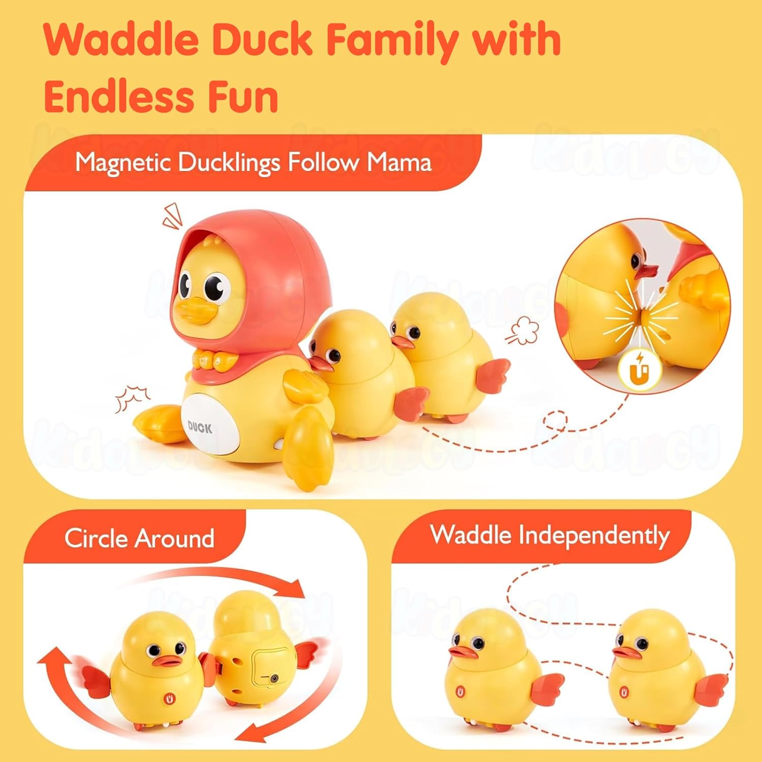 Durable Musical Mother Duck & Ducklings Toy Crawling Baby Development Tummy Time Gift Made of Plastic for Valentines Baby Shower