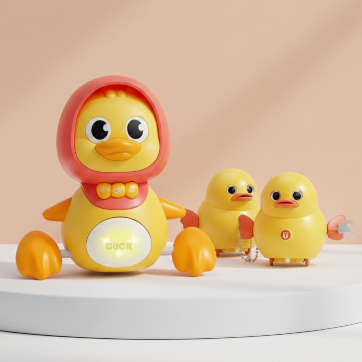 Durable Musical Mother Duck & Ducklings Toy Crawling Baby Development Tummy Time Gift Made of Plastic for Valentines Baby Shower