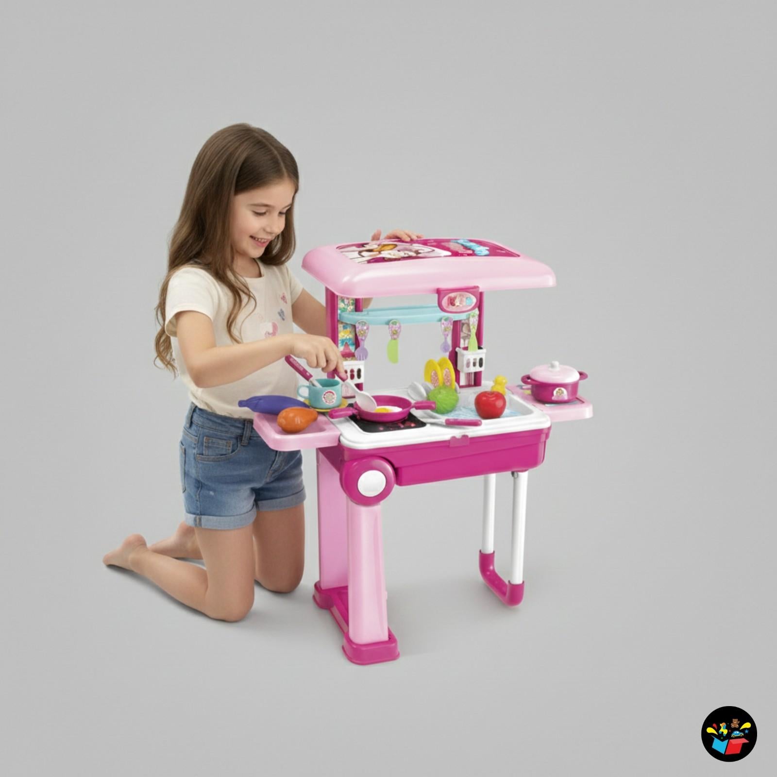 Kitchen Set Trolley Toy Lights Sound 18pcs Kids