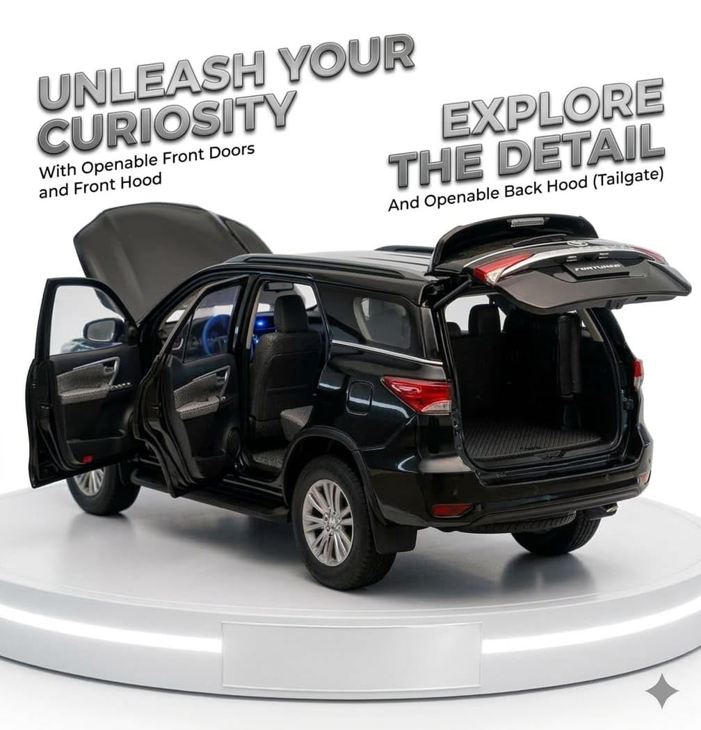 Premium Fortuner Metal SUV Car Pull Back Open Doors