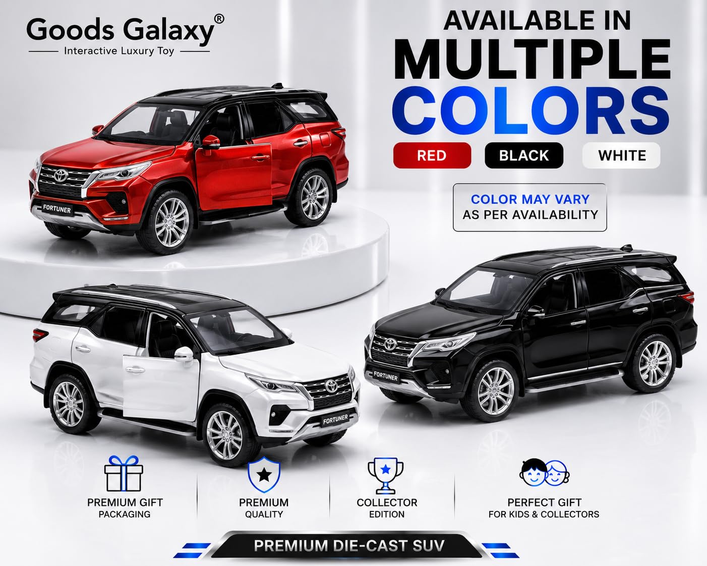Premium Fortuner Metal SUV Car Pull Back Open Doors
