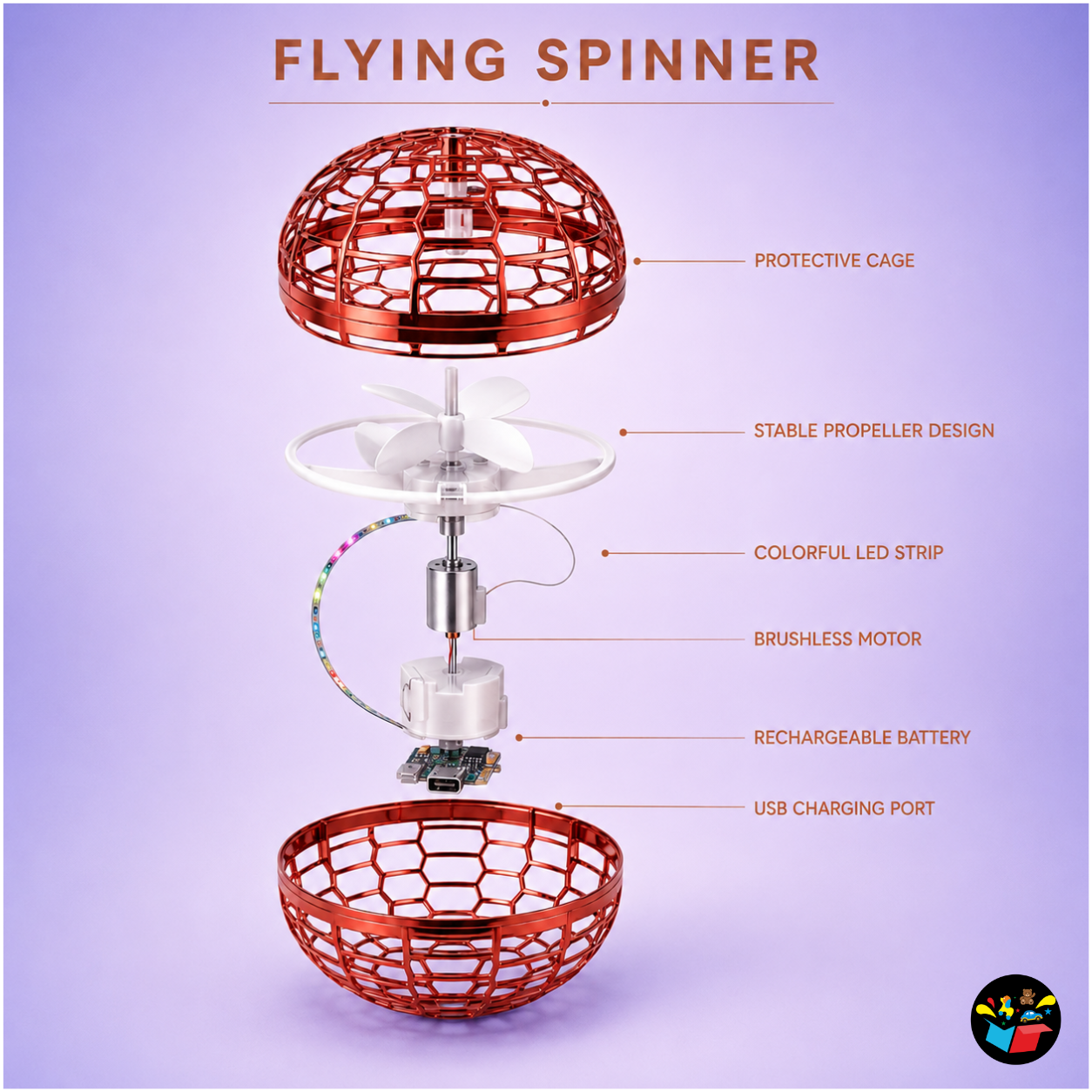 Flying Spinner Hand Controlled Mini Drone Ball with LED Lights & USB Rechargeable Battery