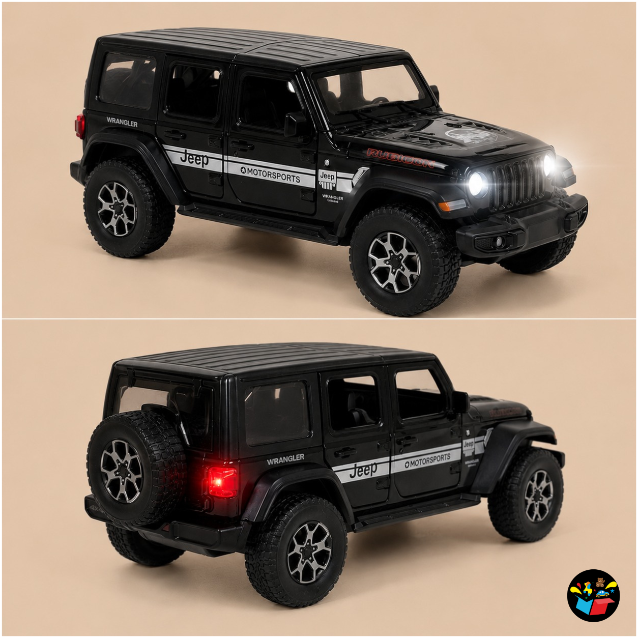 Wrangler Jeep 4x4 Die-Cast Toy Car | Pull Back Metal Model with Light, Sound & Openable Doors