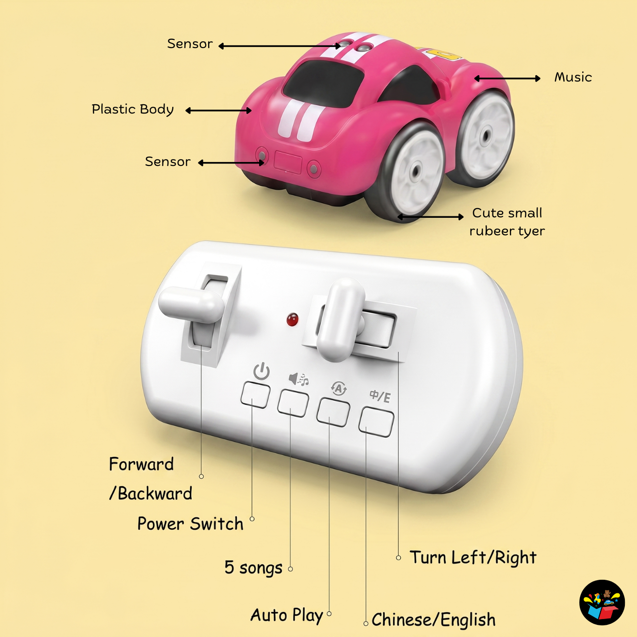 Smart Sensor RC Car Toy with Music & Auto Patrol Mode for Kids